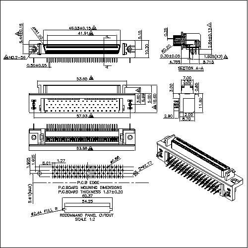 1.27mm Series 68P Receptacle Headers Right-Angle Mount Pin Type HPDBR-F68XXX