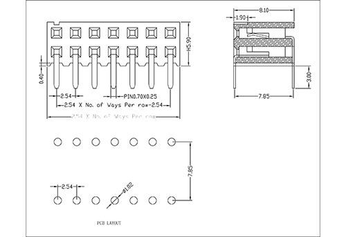 2.54 mm Female Header Dual Row Angle Side Entry Type H8.1 FHER08-XXDXXX 2.54 mm Female Header Dual Row Angle Side Entry Type H8.1 FHER08-XXDXXX